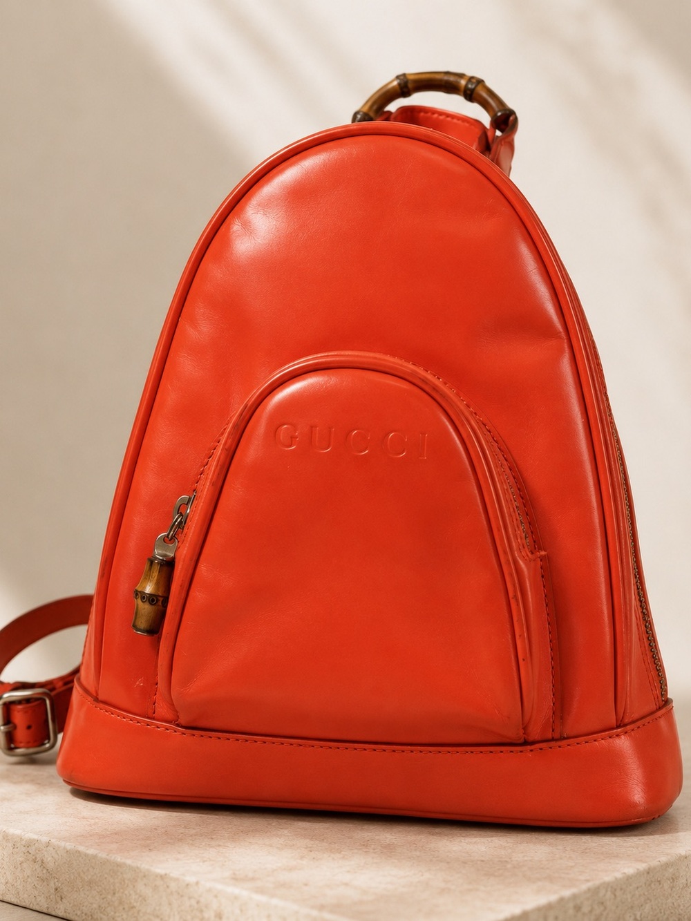 GUCCI Vintage Red Patent Leather Mini Bamboo Backpack | Made in Italy